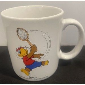 Vintage 1984 Los Angeles Olympic Coffee Mug Sam the Olympic Eagle "Tenni…